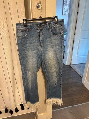Denim Jeans with White Frayed Ends